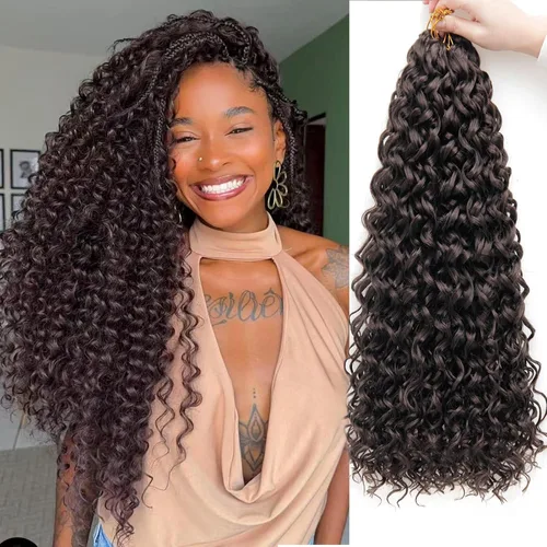 Vista 45 de GoGo Curl Crochet Hair 18 pulgadas onda de agua pelo sintético bohemio ganchillo trenzado jengibre onda profunda extensiones de cabello trenzado