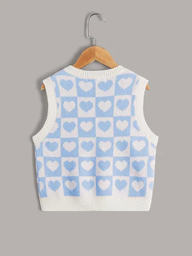 Vista 2 de Floerns Suéter sin mangas con estampado de corazón para niñas, cuello en V, camiseta sin mangas
