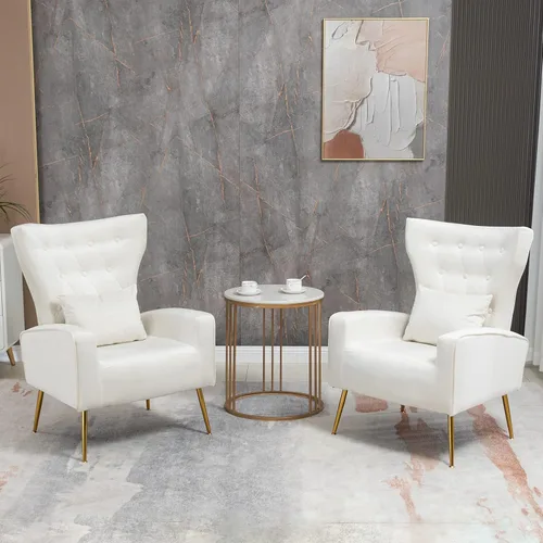 Vista 13 de ZJhome Sillas Modernas para Sala de Estar de Terciopelo Silla de Acento Sillón con Almohada Lumbar, Sillas de Dormitorio de Respaldo Alto Silla