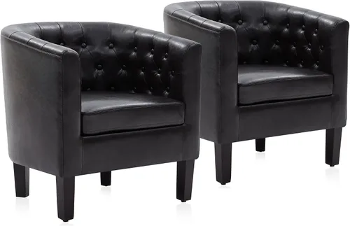 Vista 21 de BELLEZE Sillas de acento negras para sala de estar, elegante silla de brazo tapizada con respaldo capitoné en forma de barril, silla de club