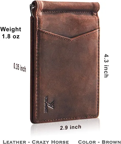 Vista 6 de YBONNE - Cartera fina con clip para dinero, de cuero auténtico, bloqueo RFID, minimalista