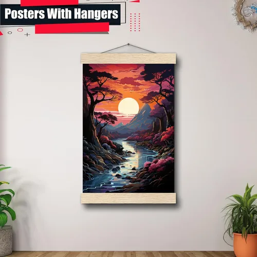 Vista 5 de Neon Sunset Vibes Florida Synthwave Sunset Framed poster Print, Retro Miami Style Wall Art, poster, Wall Decor