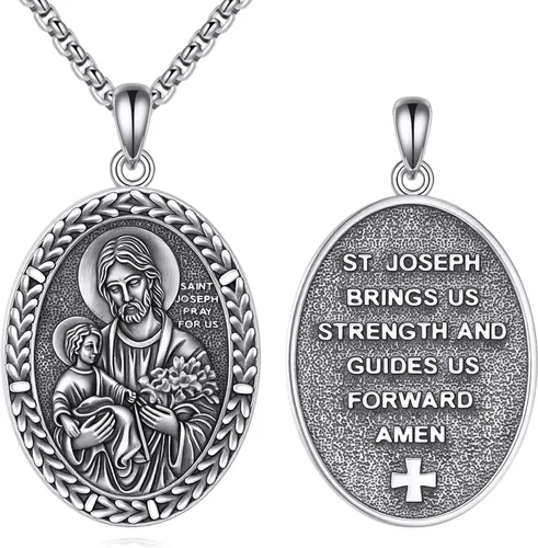 Vista 12 de Collar de Santo Patrón Plata de Ley 925 Colgante Medallón Amuleto Ovalado con Cadena de 22+2 Pulgadas Regalo de Joyería para Hombres y Mujeres