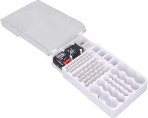 Vista 9 de Caja de almacenamiento organizadora de baterías con probador, tapa transparente, organizador de batería, soporte para 93 baterías, caja