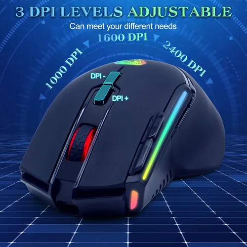 Vista 4 de VEGCOO Wireless Gaming Mouse, Slient Gaming Mouse with Double Click & Back to Desktop Key, Rechargeable RGB Gamer Mouse with Side Buttons