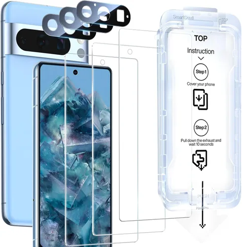 Vista 14 de SMARTDEVIL [Paquete de 3+3] Protector de pantalla para Google Pixel 7A con protector de lente de cámara, compatible con lector de huellas