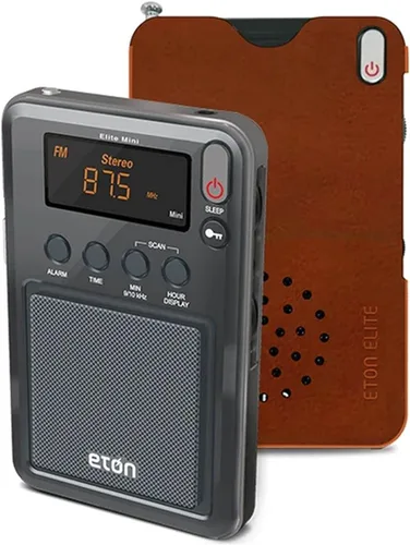 Vista 2 de Eton - Mini radio compacta Elite AM/FM/de onda corta, antena AM interna y antena telescópica FM/SW, reloj y alarma, temporizador de sueño, funda