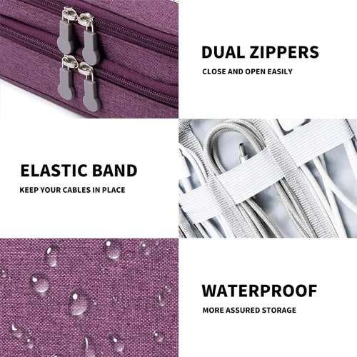 Vista 6 de MIRLEWAIY Organizador de artículos electrónicos de viaje, estuche suave, bolsa de transporte para accesorios electrónicos, de doble capa