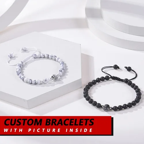 Vista 2 de ChiCoko Pulsera personalizada de proyección de fotos, pulsera personalizable con imagen en el interior para mujeres, hombres, familia, parejas