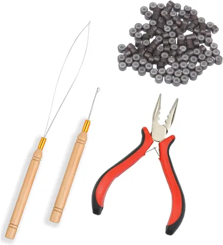Vista 6 de Juego de herramientas de extensiones de cabello de micro eslabones de 3 piezas para micro anillos nano Mini alicates para el pelo con diseño de 3