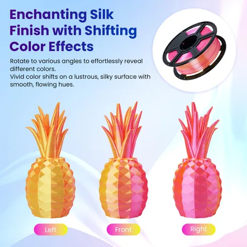 Vista 3 de FLASHFORGE Silk Bi-Color PLA Filament 1.75mm, Coextrusion Pink Yellow Dual Color Multicolor 3D Printer Filament, Enchanting Silk Finish with 360°