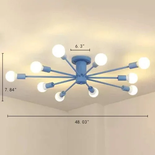 Vista 2 de RUNNUP Lámpara de techo Sputnik de montaje semiempotrado nórdico contemporáneo, colorido, 10 luces, lámpara de suspensión de metal para cocina, sala