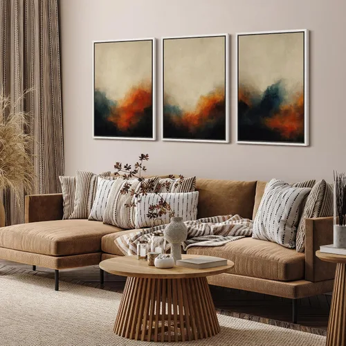 Vista 107 de SIGNFORD - Set de obras de arte en lienzo enmarcado para pared, ilustraciones abstractas de neblina del desierto en tonos neutros beige y marrón
