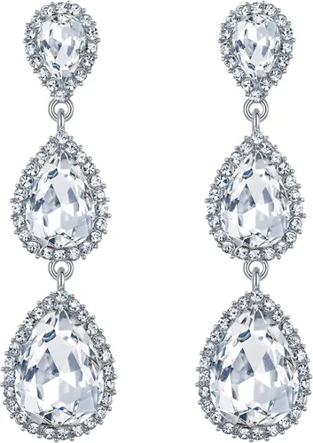 Vista 120 de EleQueen Pendientes de cristal austriaco en tono dorado para mujer, forma de pera de 2.5 pulgadas, color esmeralda
