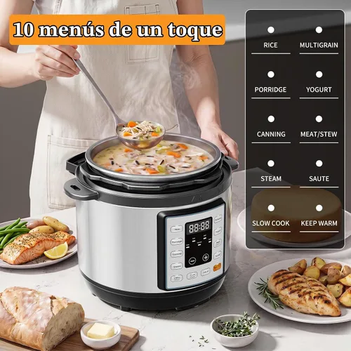 Vista 3 de NEWBULIG Olla a presión eléctrica 10 en 1, olla múltiple de 3 cuartos de galón para arroz, guiso y vapor, pequeña olla programable de acero