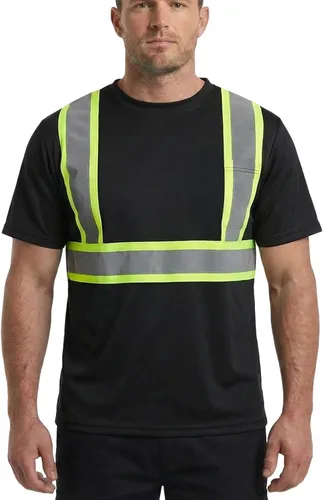 Vista 2 de HYCOPROT Hi Vis - Camisas de seguridad de manga corta para hombres y mujeres, camiseta reflectante de alta visibilidad para hombres y mujeres