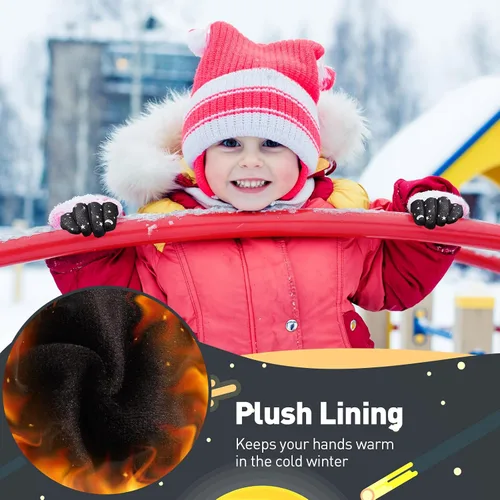 Vista 2 de AOTOW Guantes de invierno cálidos para niños niños y niñas, resistentes al viento, térmicos, tres dedos, pantalla táctil, para exteriores, clima