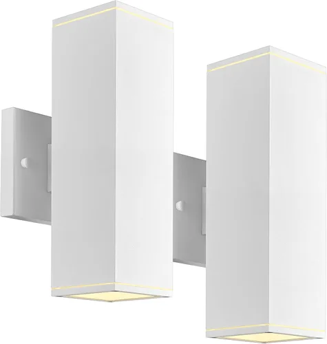 Vista 9 de Ken & Ricky Apliques de pared para exteriores, moderna lámpara exterior arriba y abajo, lámpara exterior cuadrada con acabado blanco lijado, 1