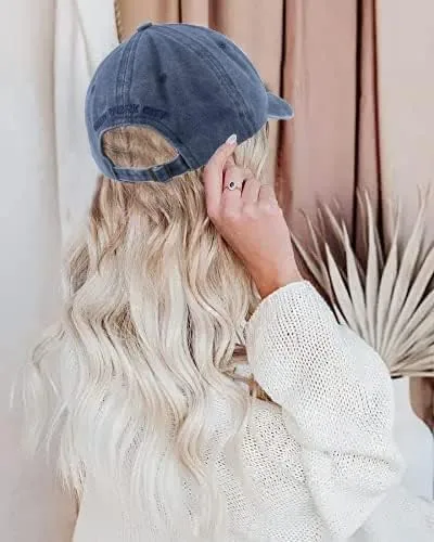Vista 3 de Sombrero de béisbol New York Distressed-Adjustable Strapback - Sombrero de sarga lavada unisex, talla única