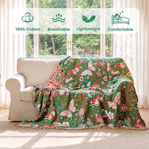 Vista 261 de MSGKV - Manta bohemia/primaveral de algodón para sofá y sala de estar, de gasa acogedora, de 50 x 60 pulgadas 50"x60" Cotton Throw, Woven Bird