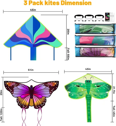 Vista 3 de 3 Pack Large Kites, Easy to Fly Beach Kites