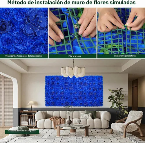 Vista 4 de Telón de fondo de pared de flores, 12 piezas de 16.5 x 16.5 pulgadas, panel de pared floral de rosa de seda artificial, decoración de pared ideal