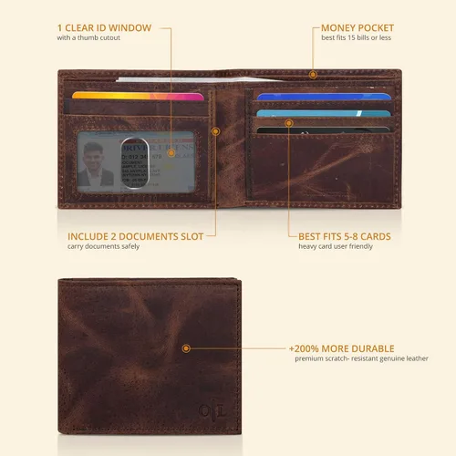 Vista 20 de Cartera delgada de cuero para hombre, bloqueo RFID, bolsillo frontal minimalista, delgada y elegante con ventana de identificación, regalo