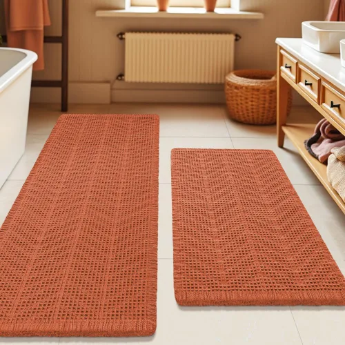 Vista 36 de Tapete de baño con diseño de gofre, moderno, bohemio, absorbente, antideslizante, ultrasuave, lavable a máquina, con letra de baño, dormitorio