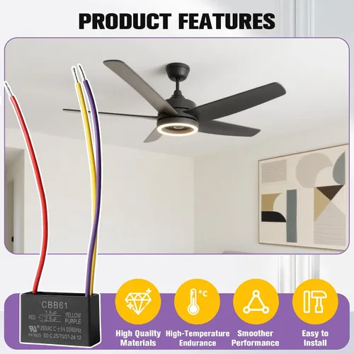Vista 5 de Podoy CBB61 Condensador para ventilador de techo para New TECH 1.5uf 2.5uf 250V AC 3 Wire.