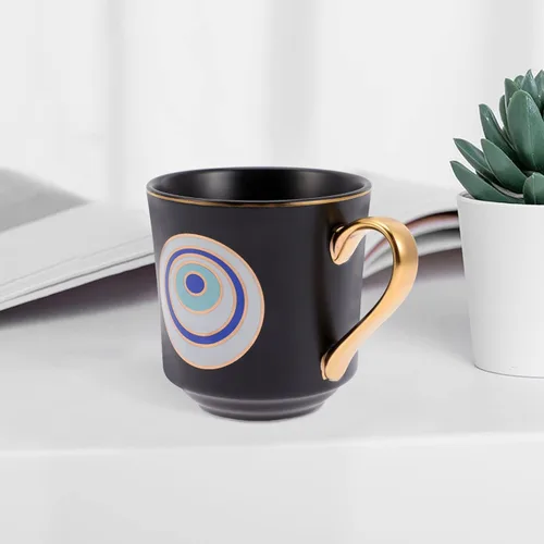 Vista 7 de Tofficu Taza de café con diseño de ojo turco, taza de cerámica con asa para el hogar, oficina, cafetería, restaurante, viajes, tienda, café expreso