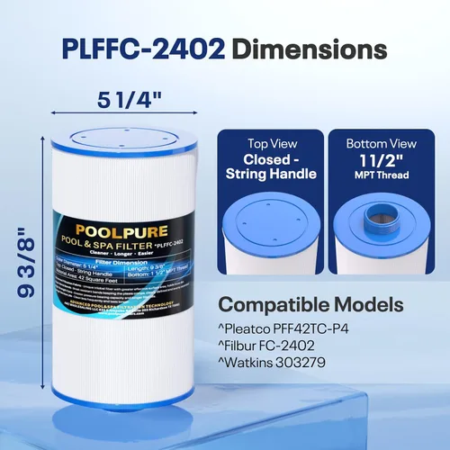 Vista 2 de POOLPURE Filtro de spa que reemplaza a Watkins 303279, PFF42TC-P4, 5CH-37, 78460, FC-2402, Lifesmart, Freeflow, AquaTerra, Hydromaster, Grandmaster