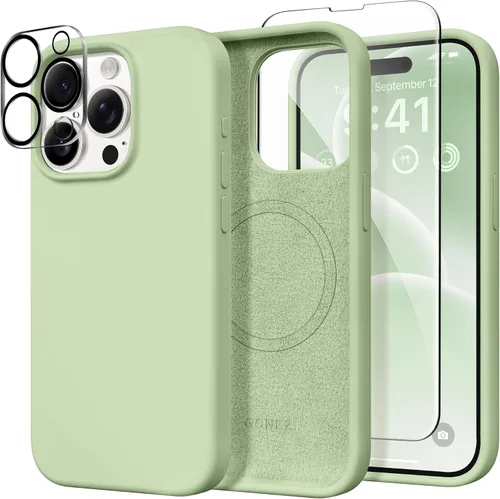 Vista 268 de GONEZ Funda magnética para iPhone 14, compatible con Magsafe, con protector de pantalla + protector de cámara, forro de microfibra antiarañazos