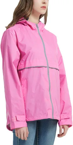 Vista 2 de Mywu Chaqueta impermeable con capucha para mujer, cortavientos, ligera para exteriores