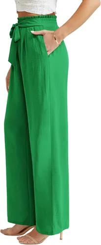 Vista 3 de Feiersi Pantalones casuales de pierna ancha para mujer, de cintura alta, para negocios, trabajo, casual, holgados, holgados, para playa, palazzo