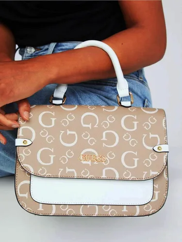 Vista 5 de GUESS Bolso bandolera Keston marrón caramelo con estampado de logotipo para mujer Marrón talla única