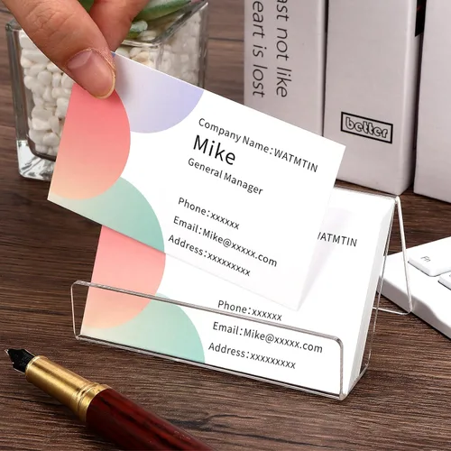 Vista 3 de 3 soportes acrílicos para tarjetas de visita para escritorio, soporte para tarjetas de presentación de escritorio, soporte transparente