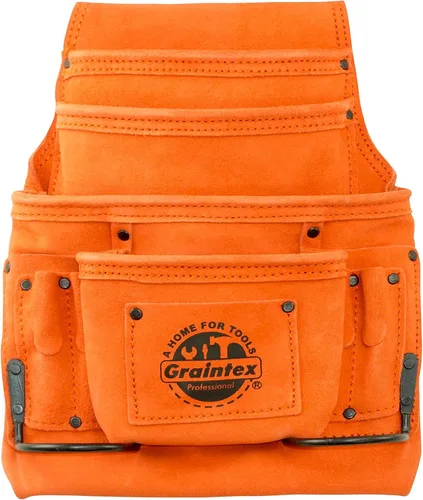 Vista 5 de Graintex - Bolsa de 10 bolsillos para uñas y herramientas, bolsa de cuero de ante color beige, cinturón de herramientas para constructores