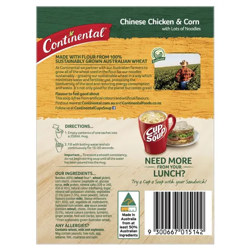 Vista 4 de Sopa Continental China de Pollo y Maíz Lots-a-fideos 2 Sirve 66gm