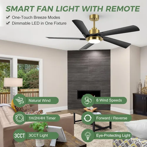 Vista 11 de Ventilador de techo de 60 pulgadas con luz LED y control remoto, ventilador de techo industrial con motor de CC reversible, ventilador moderno