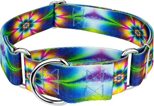 Vista 10 de Country Brook Petz - Collar para perro Martingala con mandala bohemio azul, colección Groovy con 12 diseños lejanos (1 1/2 pulgadas, mediano)
