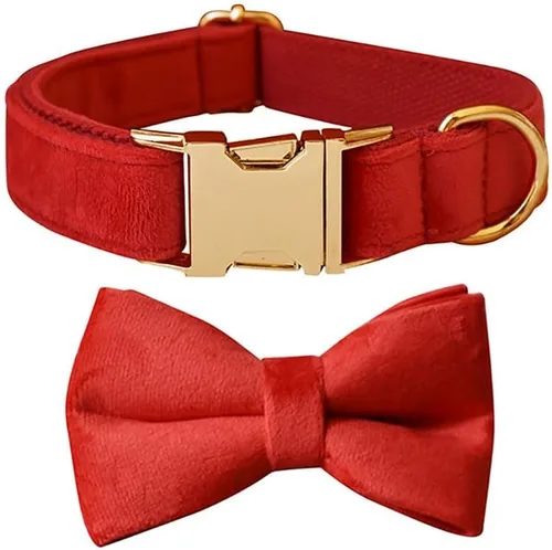Vista 24 de Love Dream Collar de perro Bowtie de terciopelo, con hebilla de metal desmontable, suave, cómodo, ajustable, para perros pequeños, medianos