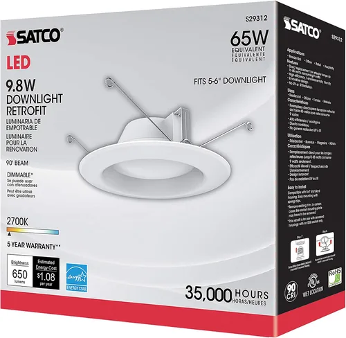 Vista 5 de Satco S29312 - Foco LED de 9,8 vatios retrofit 2700K blanco cálido regulable 120 voltios 12 piezas