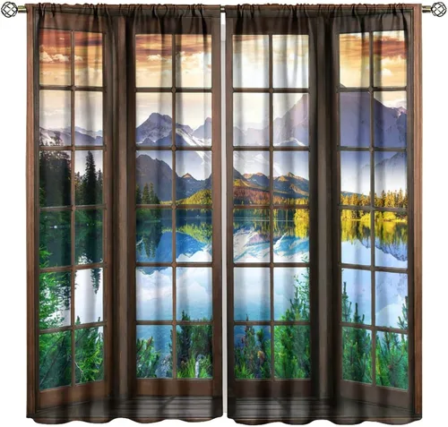Vista 41 de Cortinas de paisaje, ventana 3D, primavera, bosque, vida silvestre, paisajes de naturaleza, dormitorio, sala de estar, cortinas térmicas opacas de 2