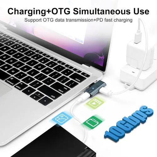 Vista 3 de Adaptador USB C OTG, carga PD tipo C de 100 W a divisor USB C dual para iPhone 15 Pro Max, Google TV Chromecast 2020, MacBook, Samsung Galaxy