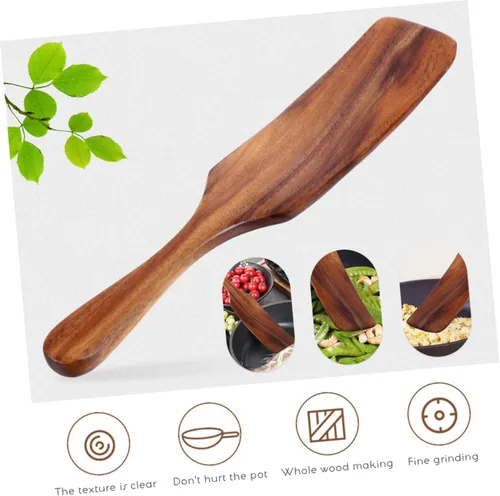 Vista 3 de Healeved Juego de espátulas de madera, espátula de madera para cocinar, utensilios de madera antiadherentes, espátula de teca ranurada, cucharas