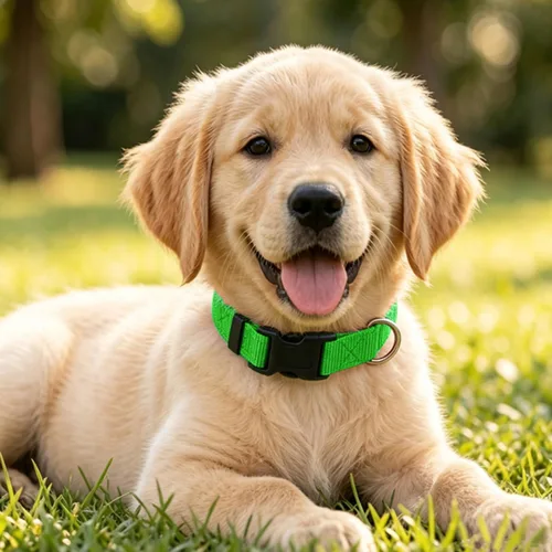 Vista 2 de Collar de perro básico verde con collar transpirable de nailon de liberación rápida para cachorros, perros pequeños, medianos y grandes, niños
