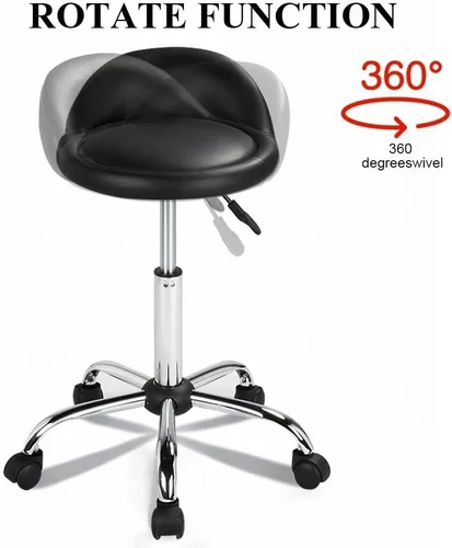 Vista 4 de Yaheetech - Silla de salón giratoria con ruedas ajustables en altura, con respaldo hidráulico ergonómico, para tatuajes, masajes faciales, manicura