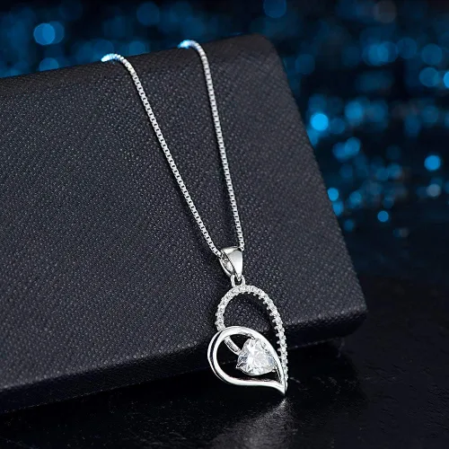 Vista 5 de Aprilery Locket Necklaces for Women, Dainty Initial Pearl Crystal Heart Pendant Necklaces Silver Chain Costume Jewelry for Teen Girls Gifts for Her