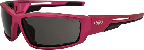 Vista 5 de Global Vision Sly - Gafas de sol acolchadas para motocicleta para mujer, cuatrimoto, 2 pares con lentes ahumadas y marcos metálicos rosa y azul