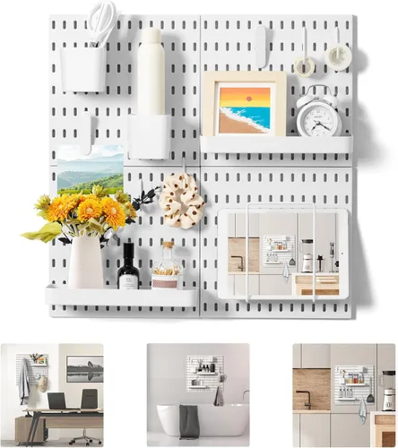 Vista 8 de VUSIGN Pegboard Combination Wall Organizer Kit 22" x 22", Black 4 piezas de tableros de clavijas y 17 accesorios, kit de panel de clavijas de negro